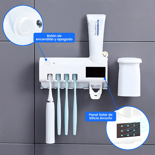 Porta Cepillo 3 en 1 con esterilizador UV