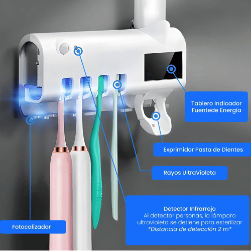 Porta Cepillo 3 en 1 con esterilizador UV